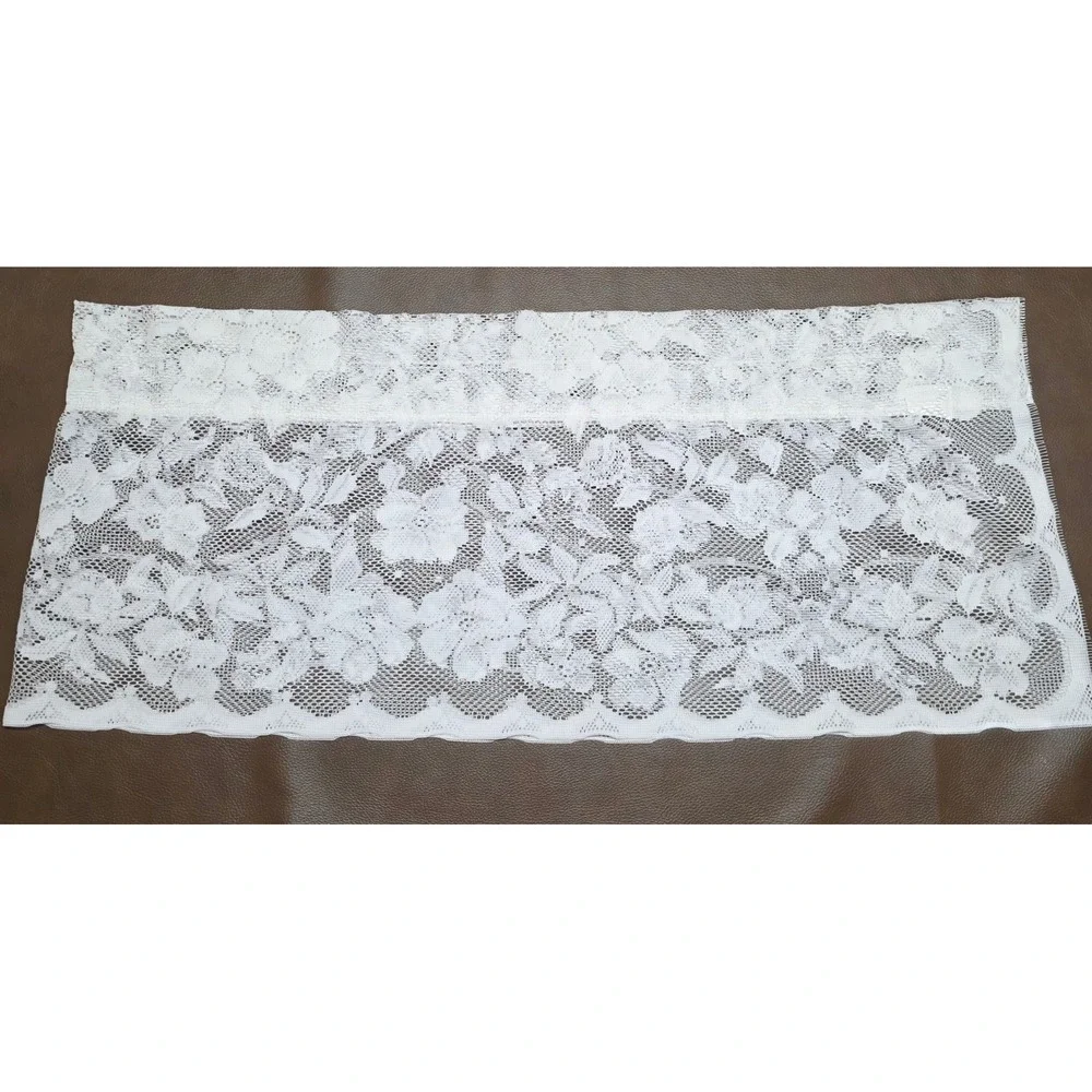 White Floral Lace Valance Curtain Scalloped Edge Sheer Rose Pattern 2 Panels
